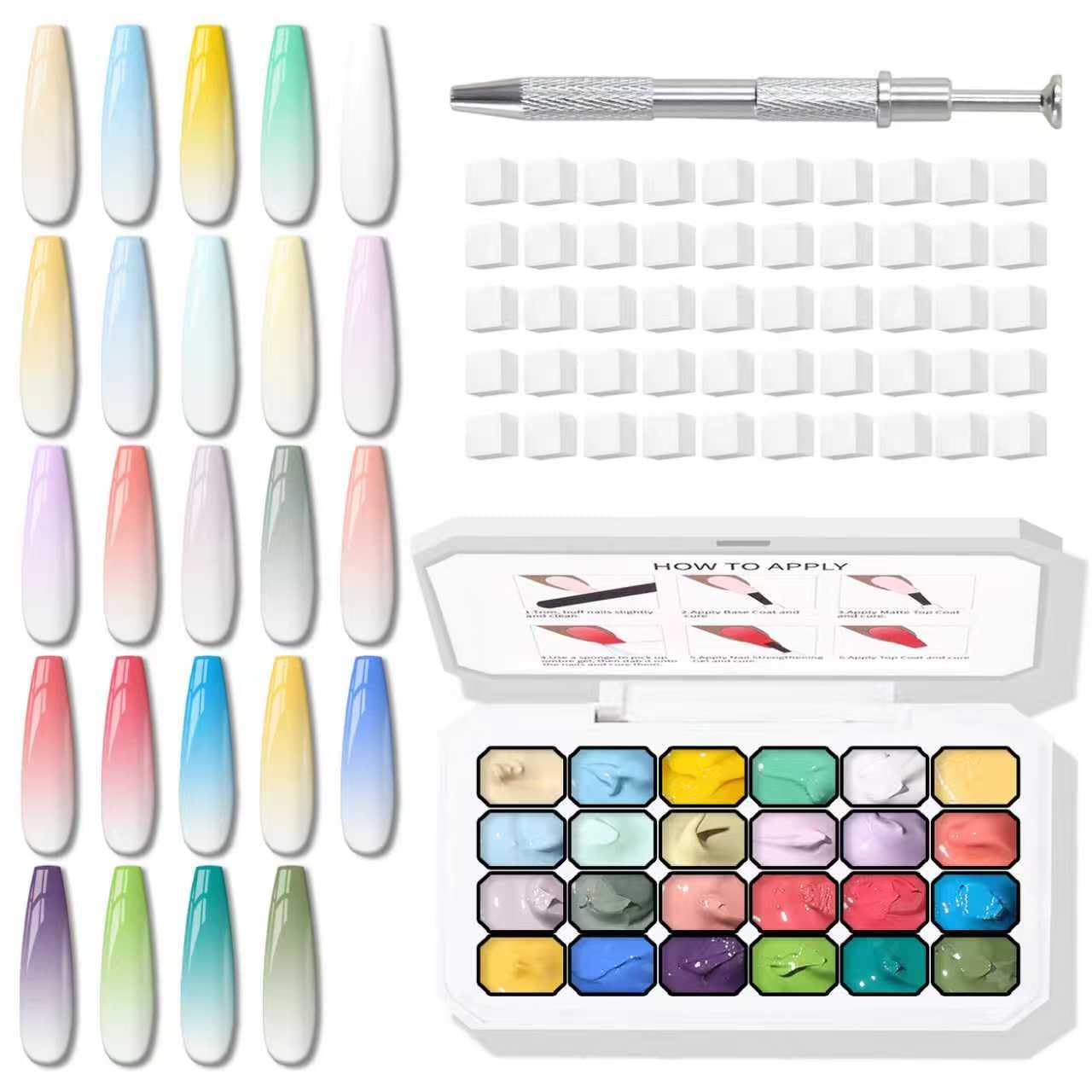 Sponge Pat Gel Polish Palette, 60 Colors Ombre Gel Nail Polish Kit, Gradient Blush Blooming Painting Pigment Patting French Manicure Tools Nails Art DIY Home (60 Colors Set)