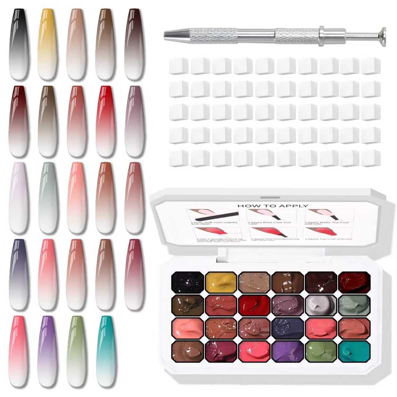Sponge Pat Gel Polish Palette, 60 Colors Ombre Gel Nail Polish Kit, Gradient Blush Blooming Painting Pigment Patting French Manicure Tools Nails Art DIY Home (60 Colors Set)
