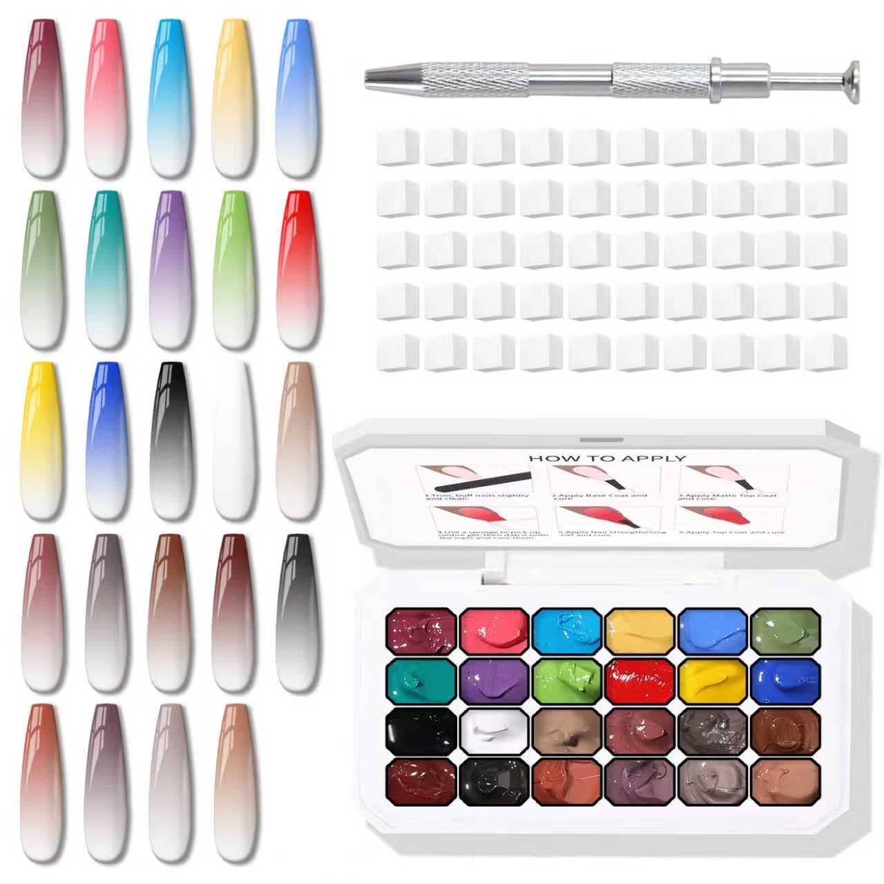 Sponge Pat Gel Polish Palette, 60 Colors Ombre Gel Nail Polish Kit, Gradient Blush Blooming Painting Pigment Patting French Manicure Tools Nails Art DIY Home (60 Colors Set)