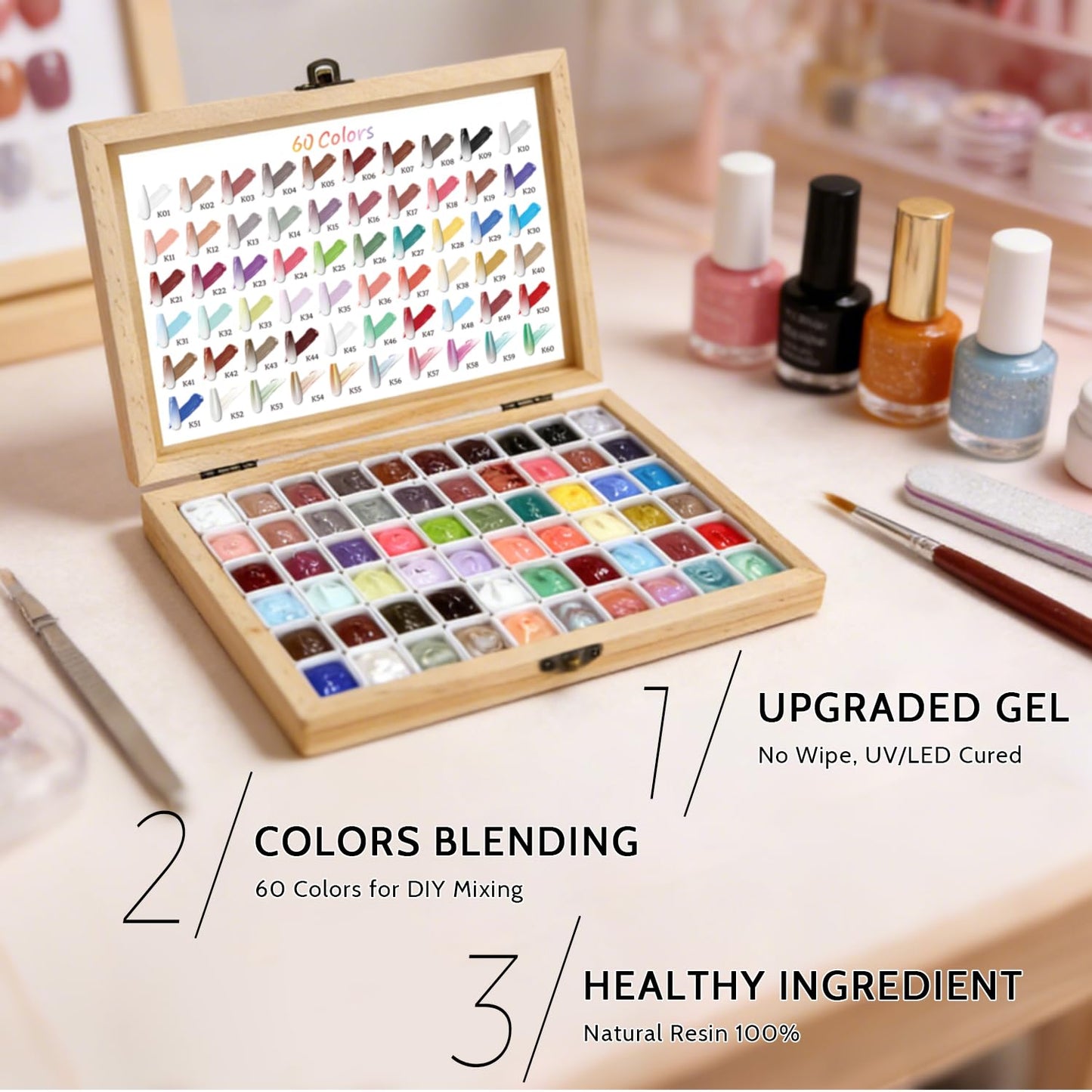 Sponge Pat Gel Polish Palette, 60 Colors Ombre Gel Nail Polish Kit, Gradient Blush Blooming Painting Pigment Patting French Manicure Tools Nails Art DIY Home (60 Colors Set)