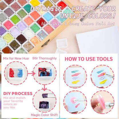 Sponge Pat Gel Polish Palette, 60 Colors Ombre Gel Nail Polish Kit, Gradient Blush Blooming Painting Pigment Patting French Manicure Tools Nails Art DIY Home (60 Colors Set)