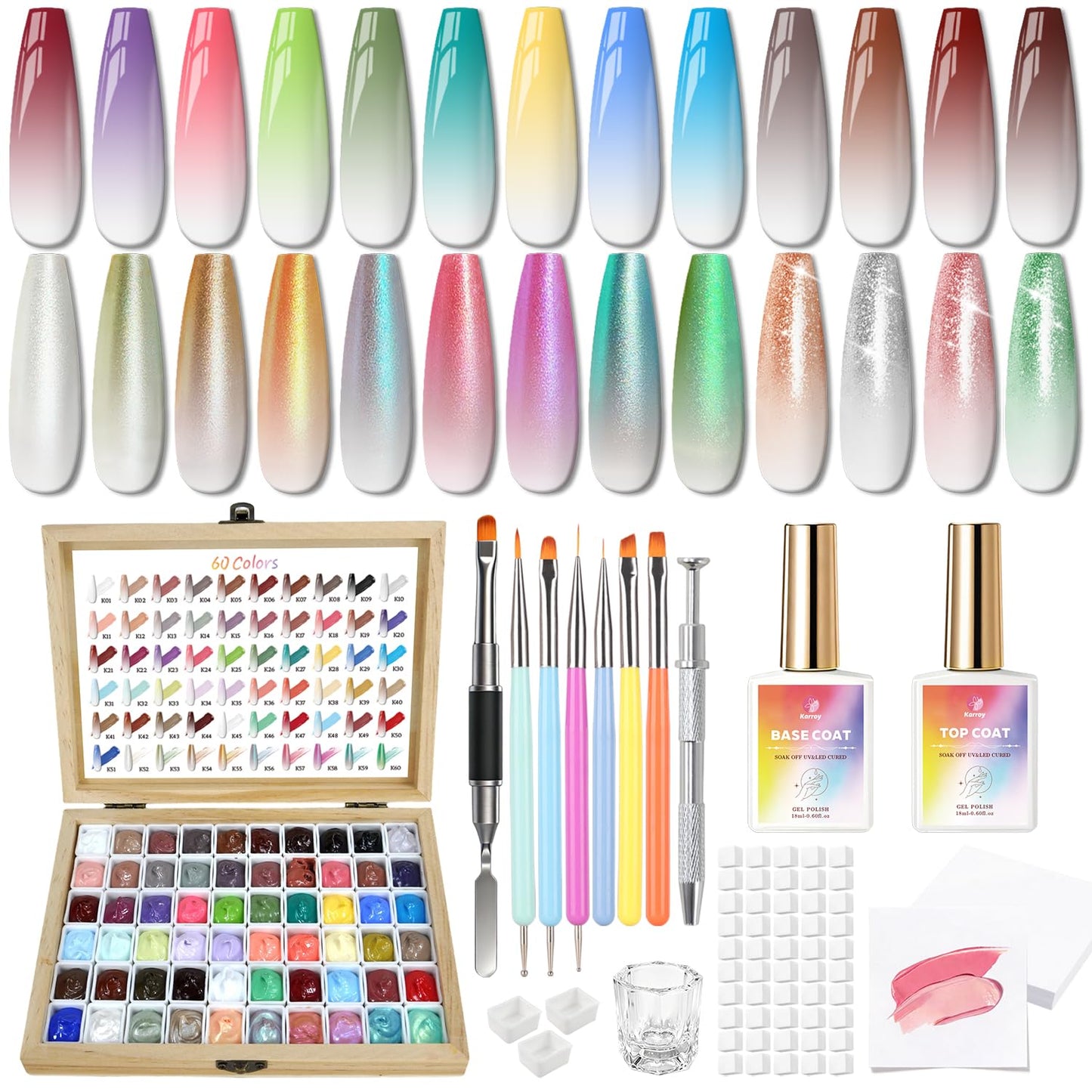 Sponge Pat Gel Polish Palette, 60 Colors Ombre Gel Nail Polish Kit, Gradient Blush Blooming Painting Pigment Patting French Manicure Tools Nails Art DIY Home (60 Colors Set)