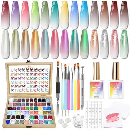 Sponge Pat Gel Polish Palette, 60 Colors Ombre Gel Nail Polish Kit, Gradient Blush Blooming Painting Pigment Patting French Manicure Tools Nails Art DIY Home (60 Colors Set)