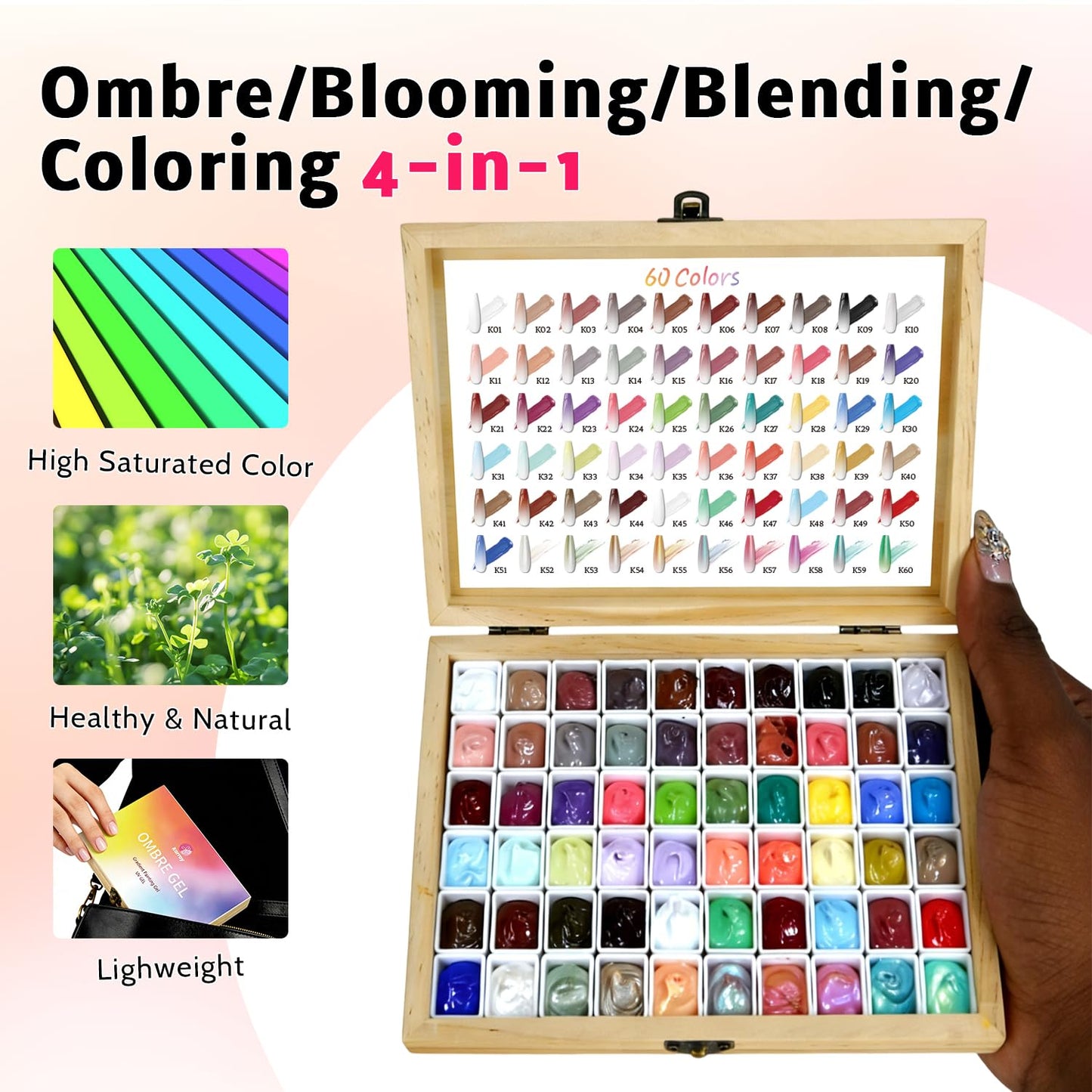 Sponge Pat Gel Polish Palette, 60 Colors Ombre Gel Nail Polish Kit, Gradient Blush Blooming Painting Pigment Patting French Manicure Tools Nails Art DIY Home (60 Colors Set)