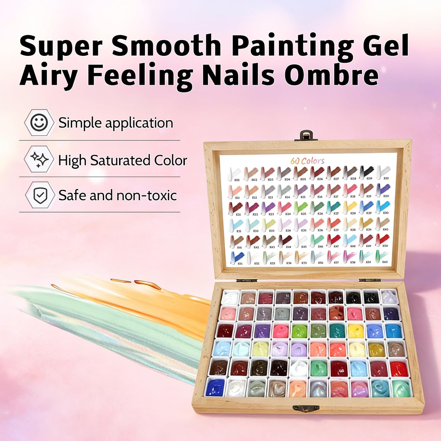 Sponge Pat Gel Polish Palette, 60 Colors Ombre Gel Nail Polish Kit, Gradient Blush Blooming Painting Pigment Patting French Manicure Tools Nails Art DIY Home (60 Colors Set)