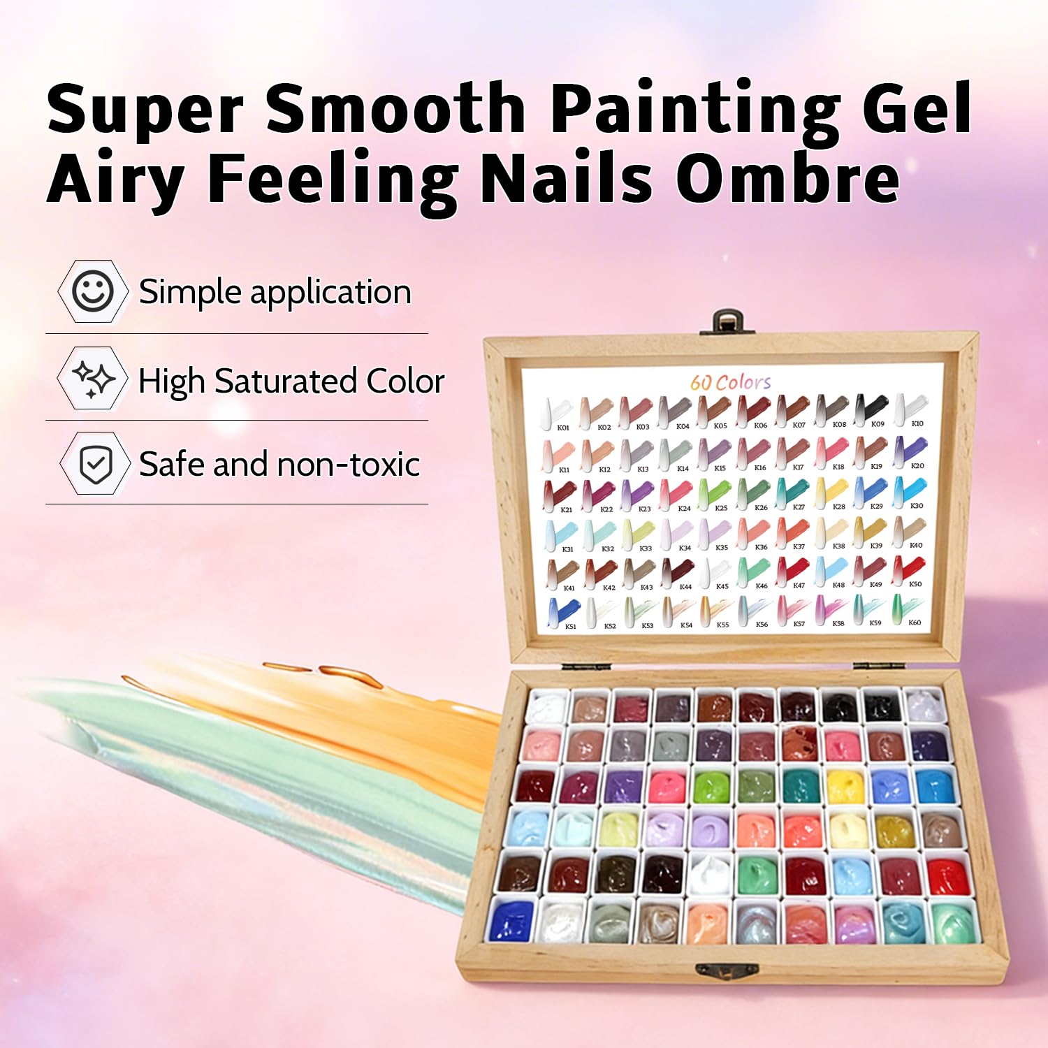 Sponge Pat Gel Polish Palette, 60 Colors Ombre Gel Nail Polish Kit, Gradient Blush Blooming Painting Pigment Patting French Manicure Tools Nails Art DIY Home (60 Colors Set)